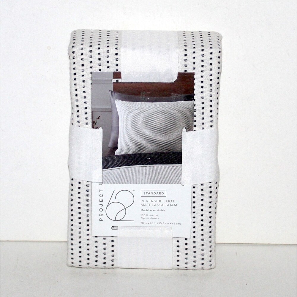 Project 62 White Dot Woven Pillow Cover Matelasse Sham reversible white gray